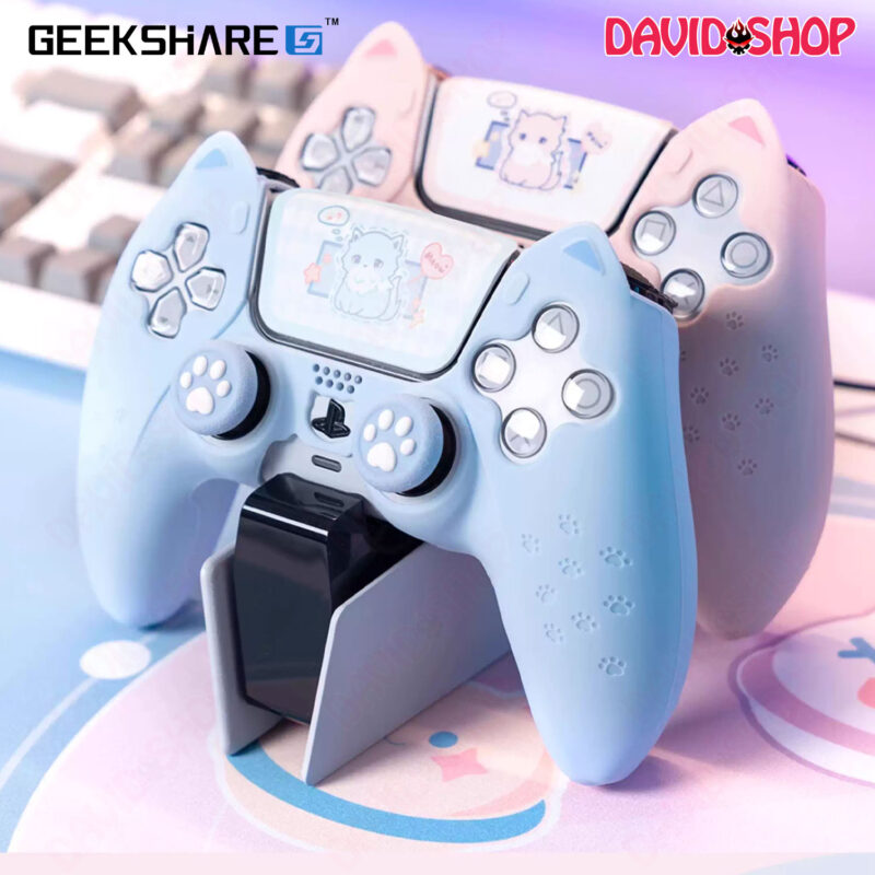 Bọc case silicon + núm bọc analog + skin dán Chân Mèo (GeekShare) - tay cầm PS5 (DualSense)