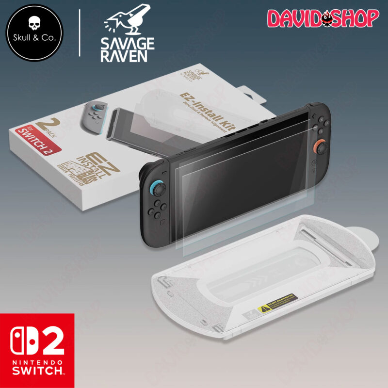 Bộ 02 miếng dán cường lực Savage Raven (Skull & Co.) kèm EZ-Install KIT - Nintendo Switch 2