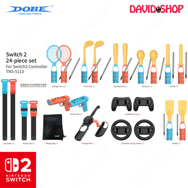 Bộ phụ kiện chơi game thể thao 24 trong 1 hãng DOBE - Nintendo Switch 2 / OLED / V1, V2 ( TNS-5113)