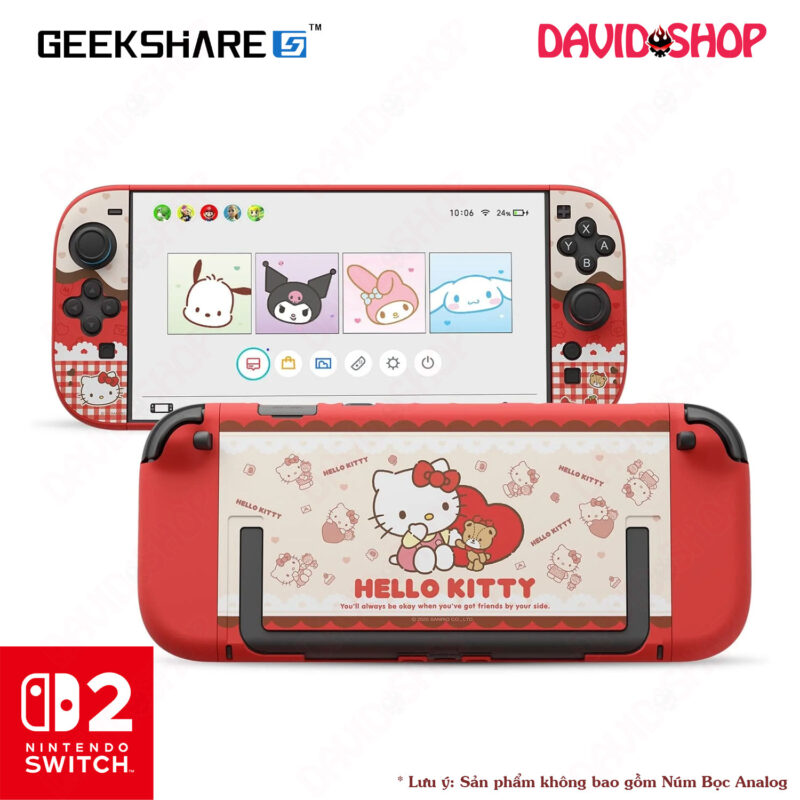 Ốp lưng + bọc case Joy-Con 2 chủ đề Nhân Vật Sanrio chính hãng GeekShare – Nintendo Switch 2 - Hello Kitty