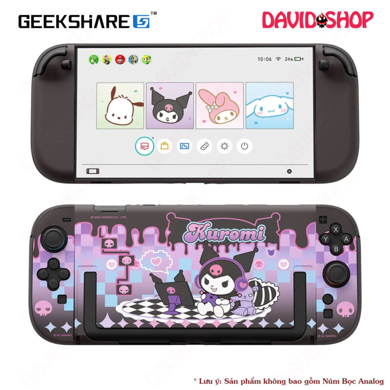 Ốp lưng + bọc case Joy-Con 2 chủ đề Nhân Vật Sanrio chính hãng GeekShare – Nintendo Switch 2 - Kuromi (Game Time)