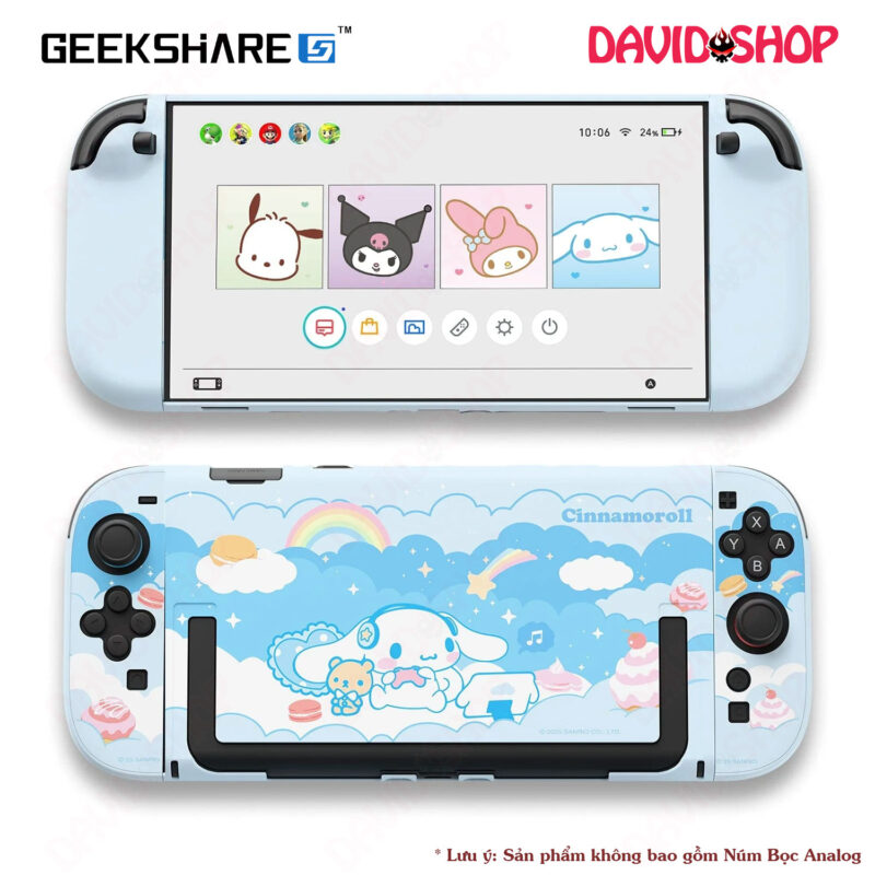 Ốp lưng + bọc case Joy-Con 2 chủ đề Nhân Vật Sanrio chính hãng GeekShare – Nintendo Switch 2 - Cinnamoroll (Game Time)