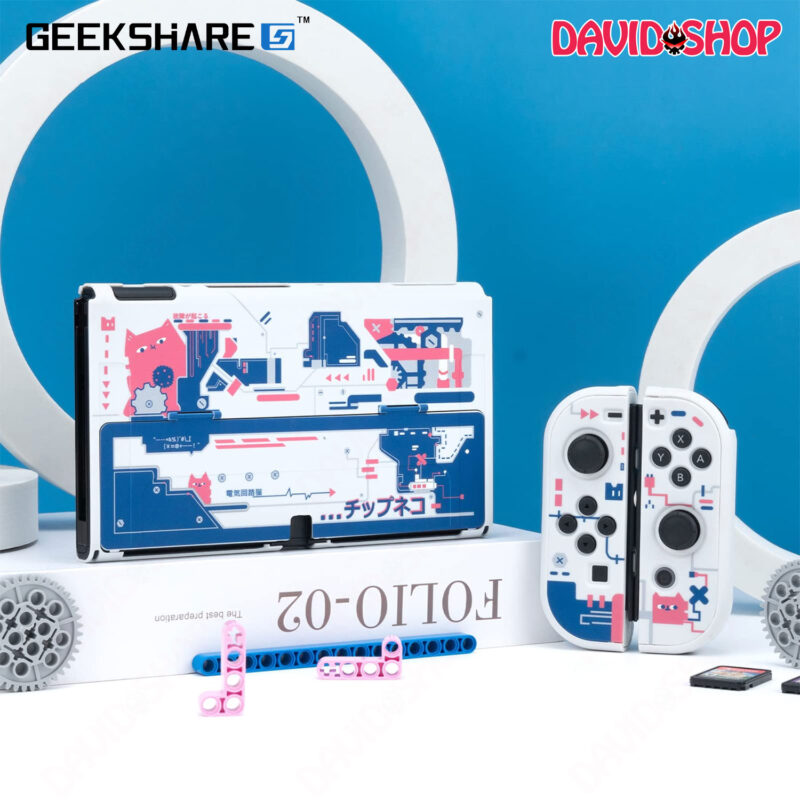 Ốp lưng + case Joy-Con chủ đề Mèo Cyperpunk (GeekShare) - Nintendo Switch OLED