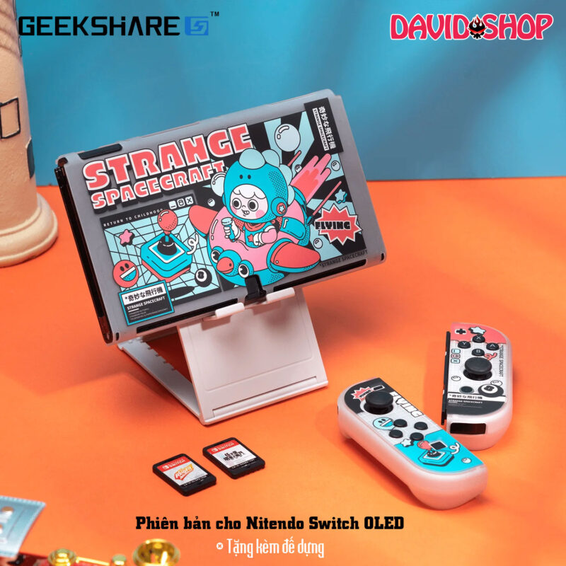 Ốp lưng + case Joy-Con chủ đề Phi Hành Gia Kỳ Lạ cao cấp (GeekShare) - Nintendo Switch OLED