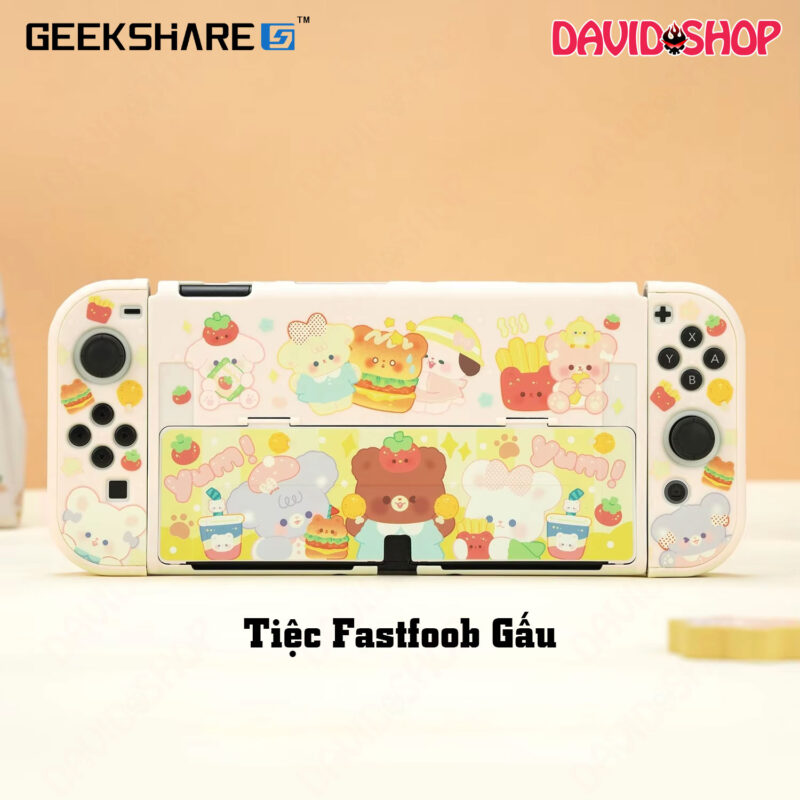 Ốp lưng + case Joy-Con chủ đề Tiệc Fastfood Gấu cao cấp (GeekShare) - Nintendo Switch OLED