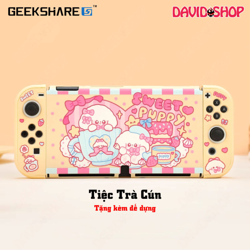 Ốp lưng + case Joy-Con chủ đề Tiệc Trà Cún cao cấp (GeekShare) - Nintendo Switch OLED