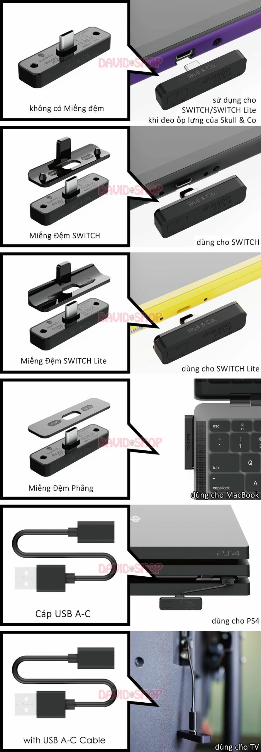 Adapter âm thanh AudioStick Bluetooth 5.0 Savage Raven (Skull & Co.) cho Nintendo Switch, PS4, PS5 và thiết bị khác (10)
