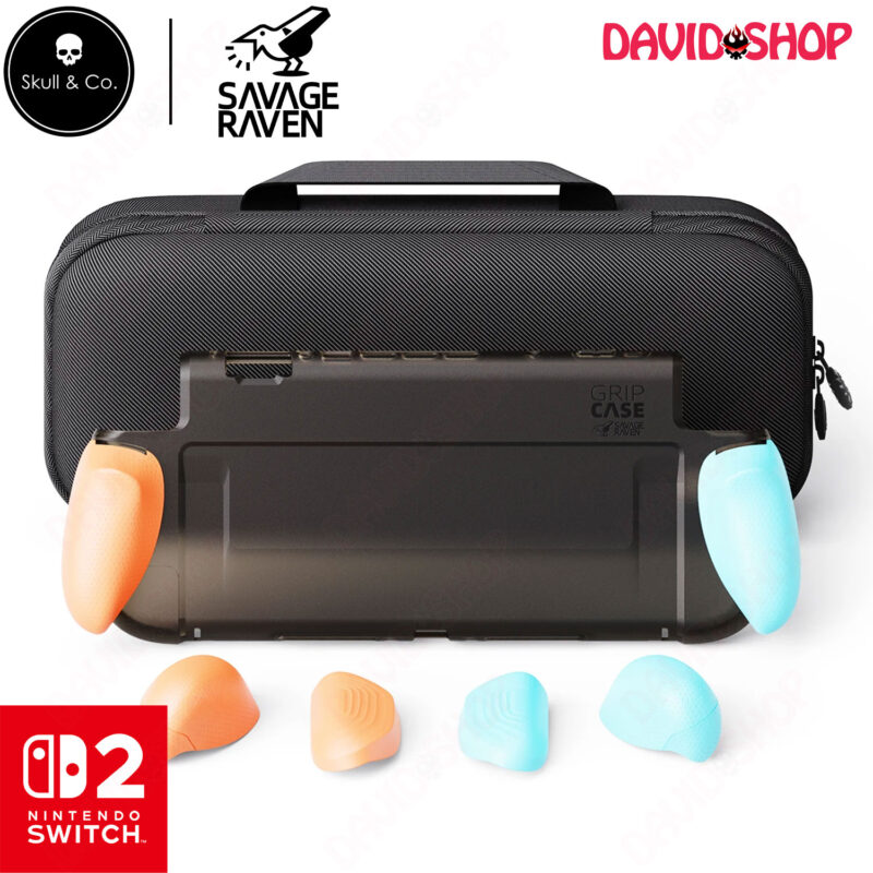 BUNDLE: Ốp lưng GripCase + Túi Maxcarry Case Savage Raven (Skull & Co.) bản NEON BLUE+RED - Nintendo Switch 2