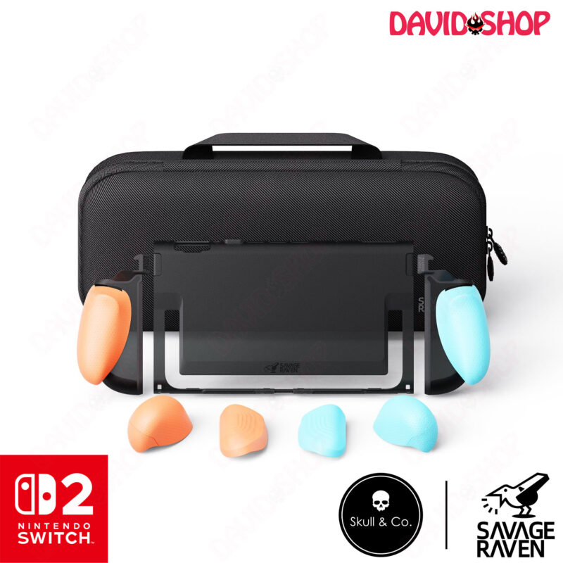 BUNDLE: Ốp lưng FissionGrip + Túi Maxcarry Case Savage Raven (Skull & Co.) bản NEON BLUE+RED - Nintendo Switch 2