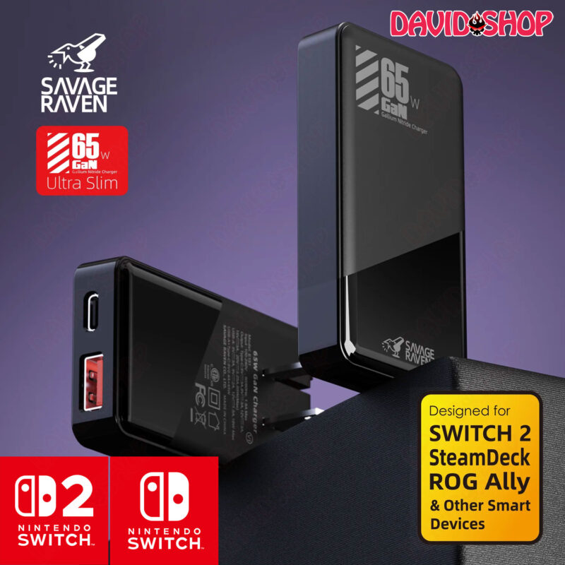 Bộ sạc nhanh Gallium Nitride (GaN) 65W Savage Raven (Skull & Co.) - Nintendo Switch 2/1, ROG Ally, Legion GO, Steam Deck v.v...