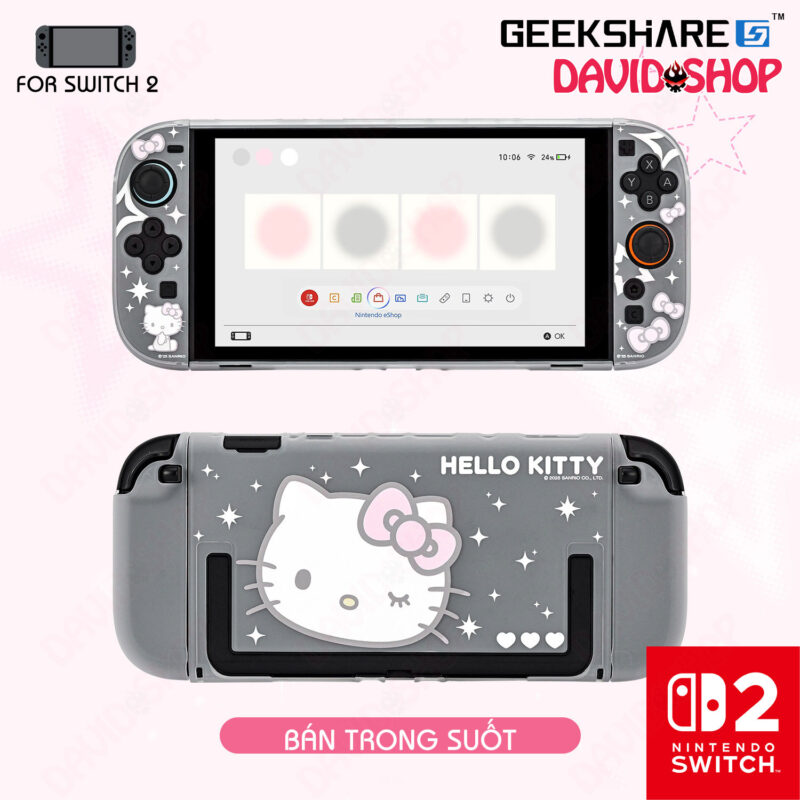 Ốp lưng & Bọc case Joy-Con Hello Kitty (bán trong suốt) chính hãng GeekShare, Sanrio - Nintendo Switch 2