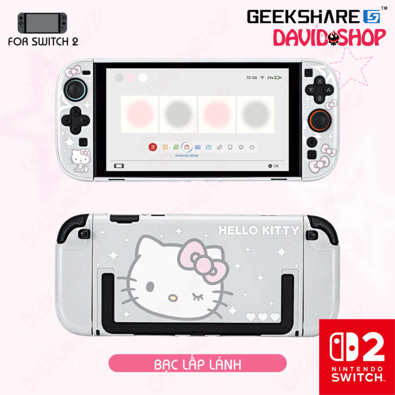 Ốp lưng & Bọc case Joy-Con Hello Kitty (bạc lấp lánh) chính hãng GeekShare, Sanrio - Nintendo Switch 2
