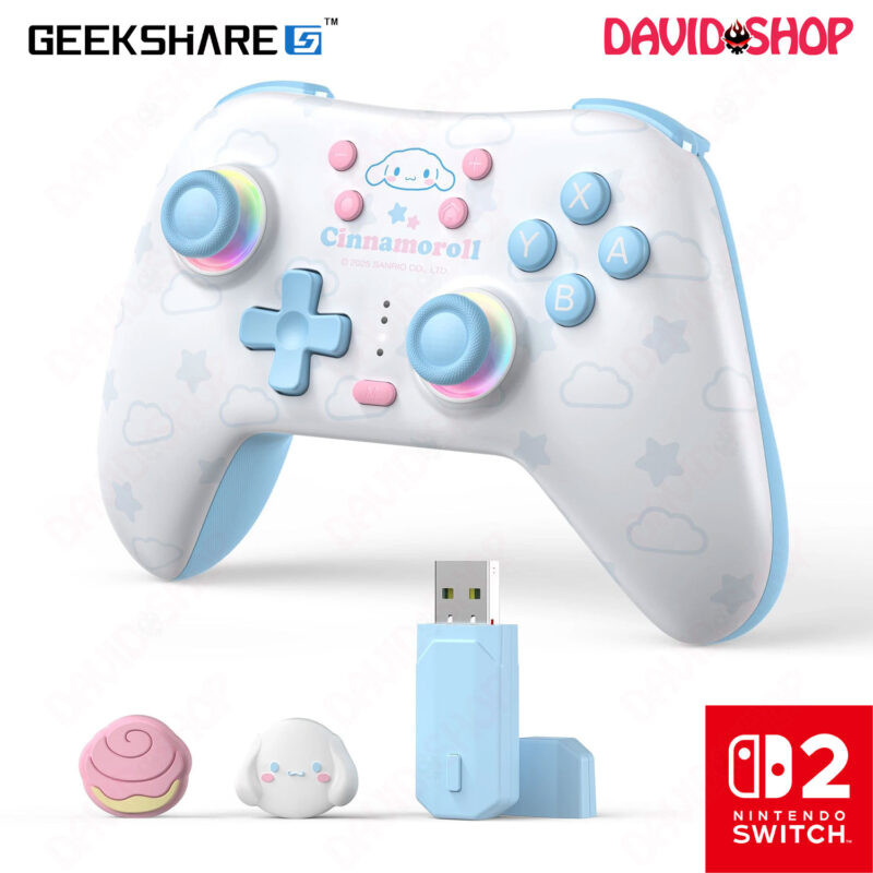 Tay cầm chơi game Cinnamoroll & USB Adapter 2.4G (GeekShare x Sanrio) - Nintendo Switch 2 / 1, PC, Android, iOS...