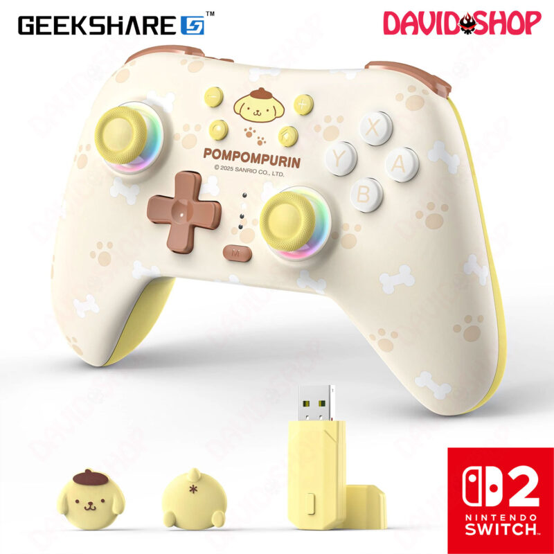 Tay cầm chơi game Pom Pom Purin & USB Adapter 2.4G (GeekShare x Sanrio) - Nintendo Switch 2 / 1, PC, Android, iOS...