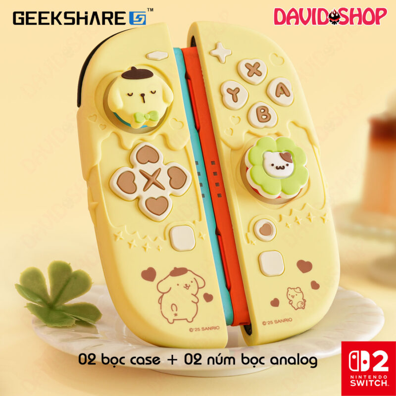Bọc case Joy-Con silicone GeekShare x Sanrio (Pom Pom Purin kèm núm bọc analog) - Nintendo Switch 2