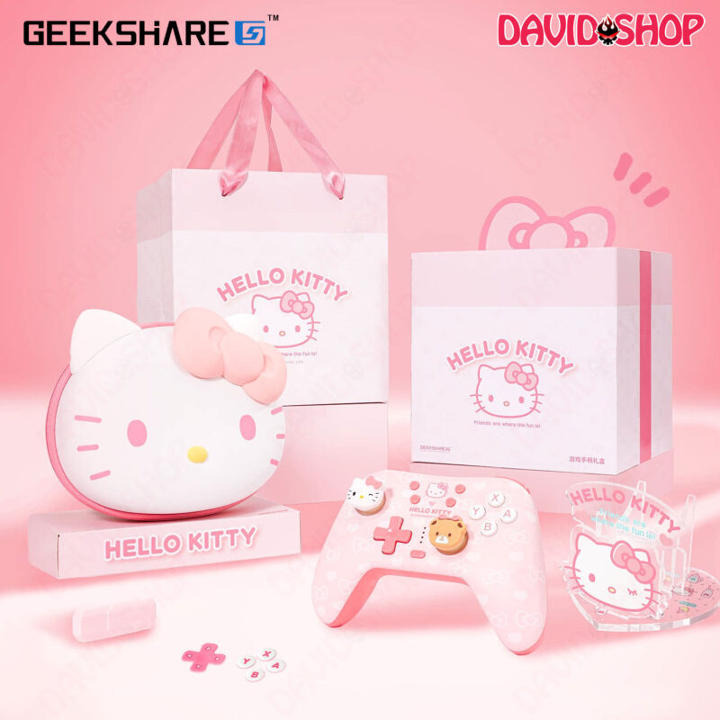 Hộp quà tặng tay cầm chơi game Hello Kitty (GeekShare x Sanrio) đầy đủ phụ kiện cho các bạn gái